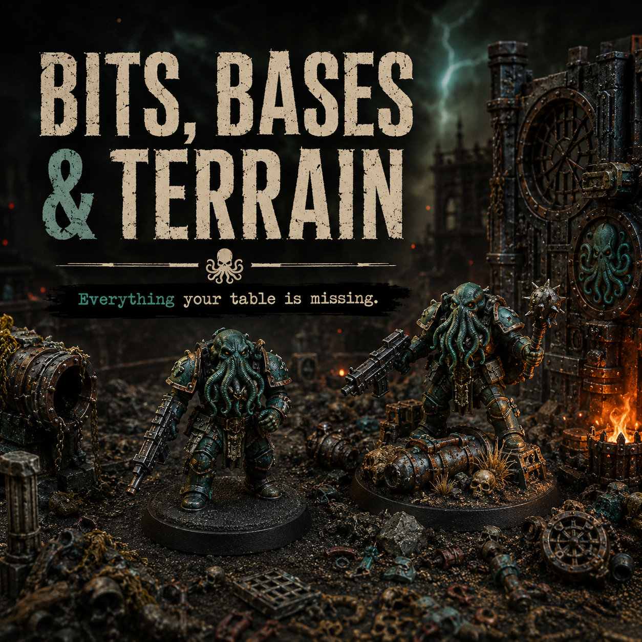 Detailed sci-fi tabletop terrain, scenic miniature bases, hobby bits, and battlefield accessories for miniature wargaming and tabletop games.