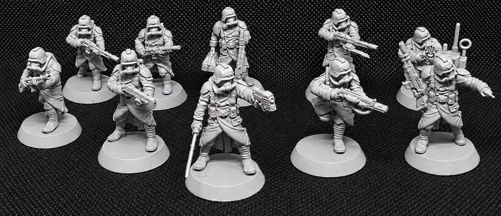 Wide shot of ten Grimguard soldiers in various poses.