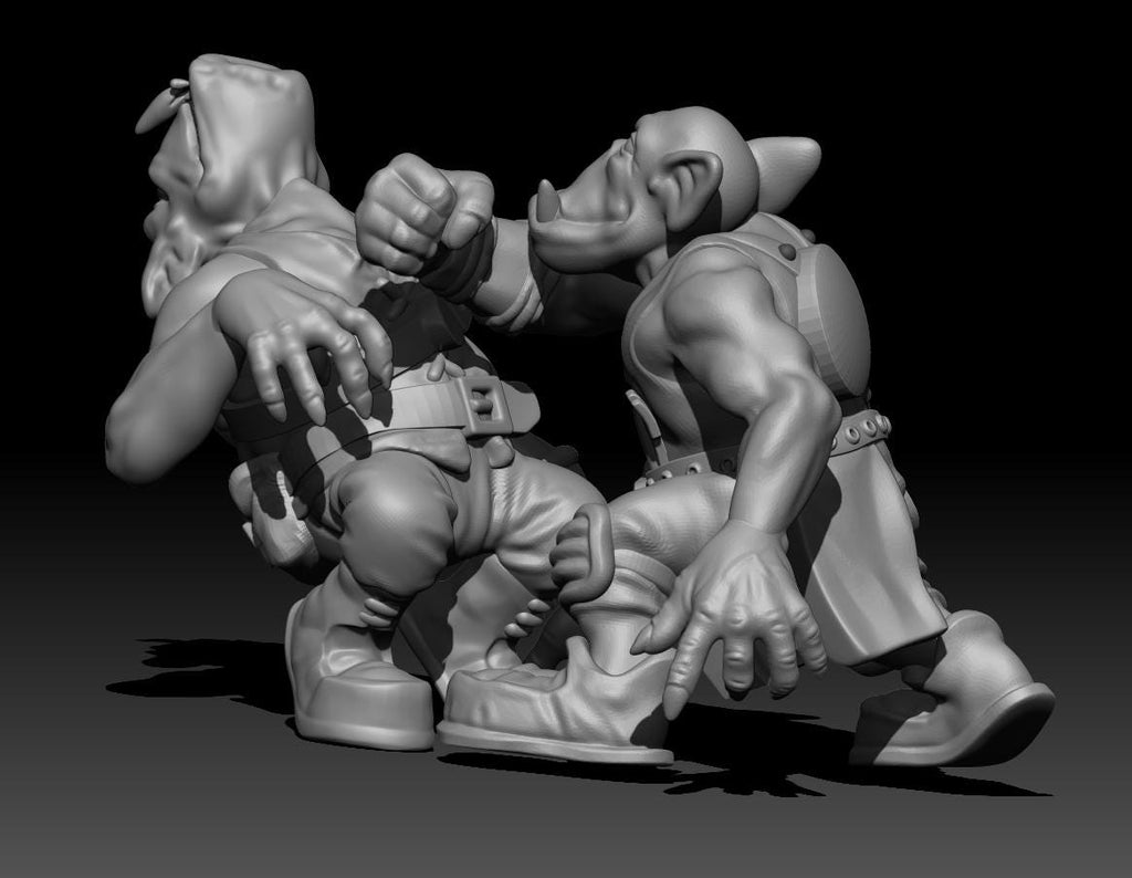 Sci-fi goblin raider miniatures by Trollet Miniatures, featuring chaotic goblin-style fighters with blasters, dynamic poses, and scrappy tabletop energy.