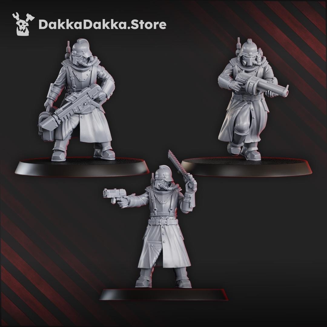 Close-up view of 2nd Death Division Grenadier Squad miniatures by DakkaDakka, featuring sci-fi assault infantry and veteran grenadier details.