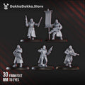 2nd Death Division Commander Squad by DakkaDakka, showing five monopose sci-fi command miniatures with trench warfare armor and battlefield gear.