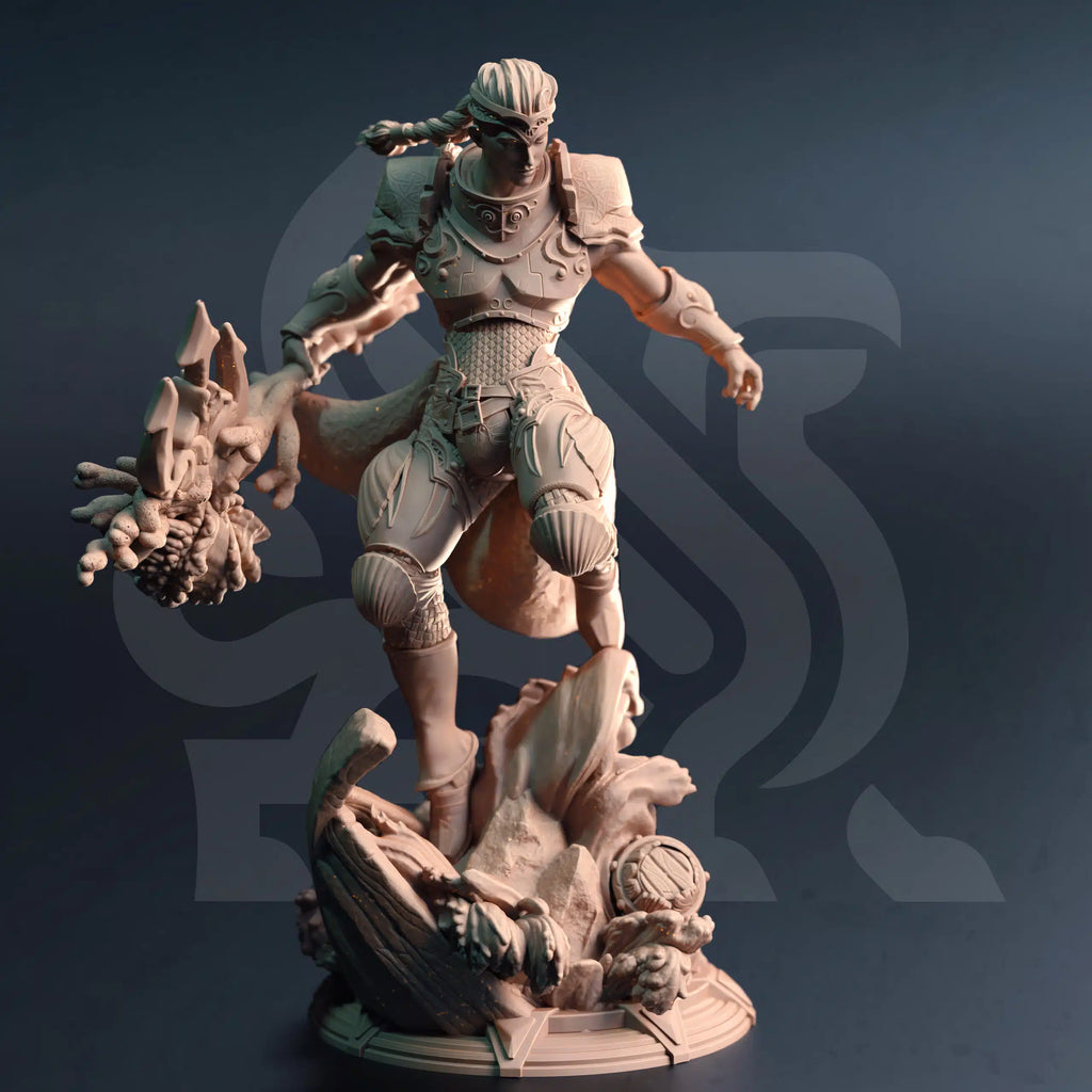 Aboro-Ko Cleric of Tears Elemi cleric fighter paladin miniature by DM Stash, resin printed ocean warrior NPC for fantasy tabletop RPGs.