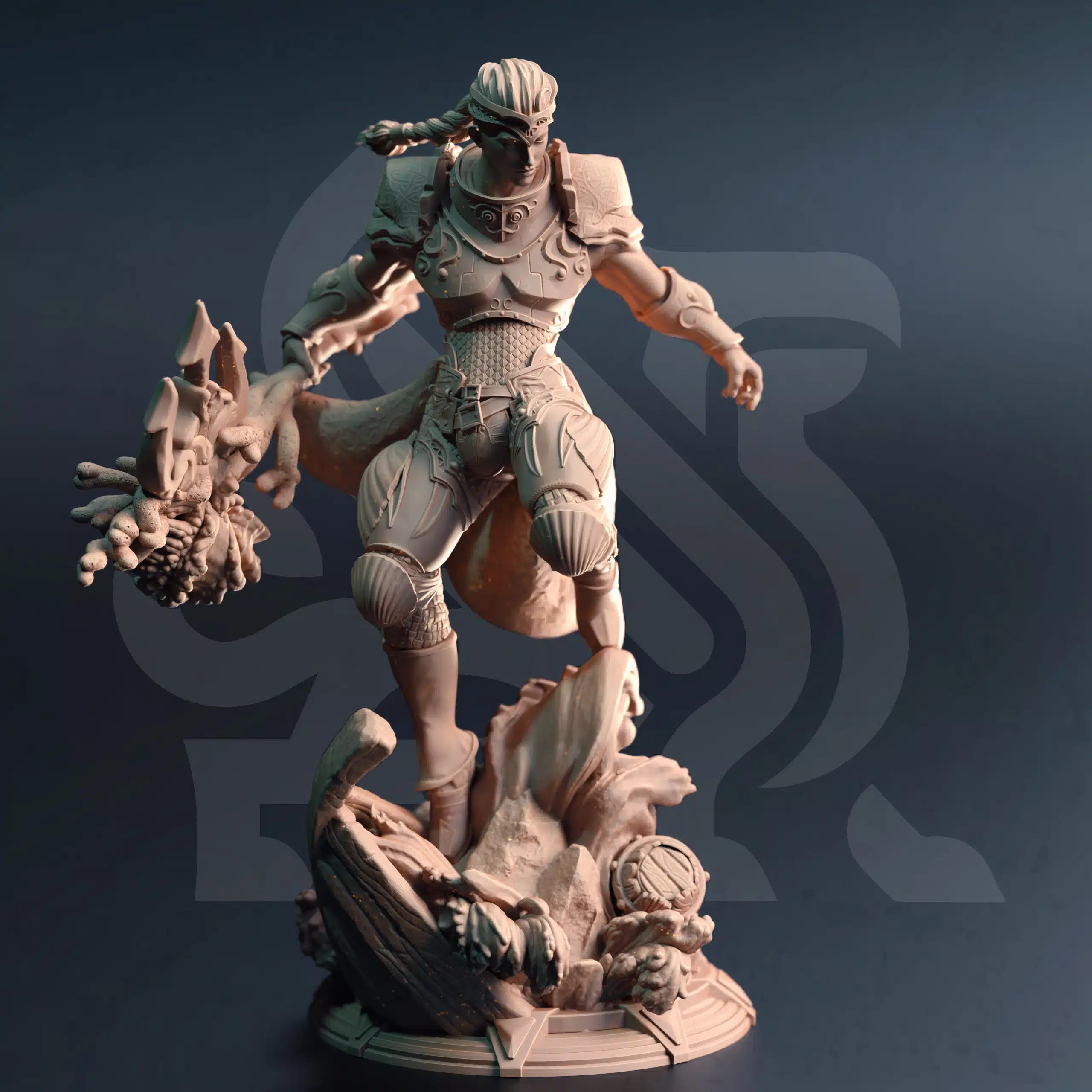 Aboro-Ko Cleric of Tears Elemi cleric fighter paladin miniature by DM Stash, resin printed ocean warrior NPC for fantasy tabletop RPGs.