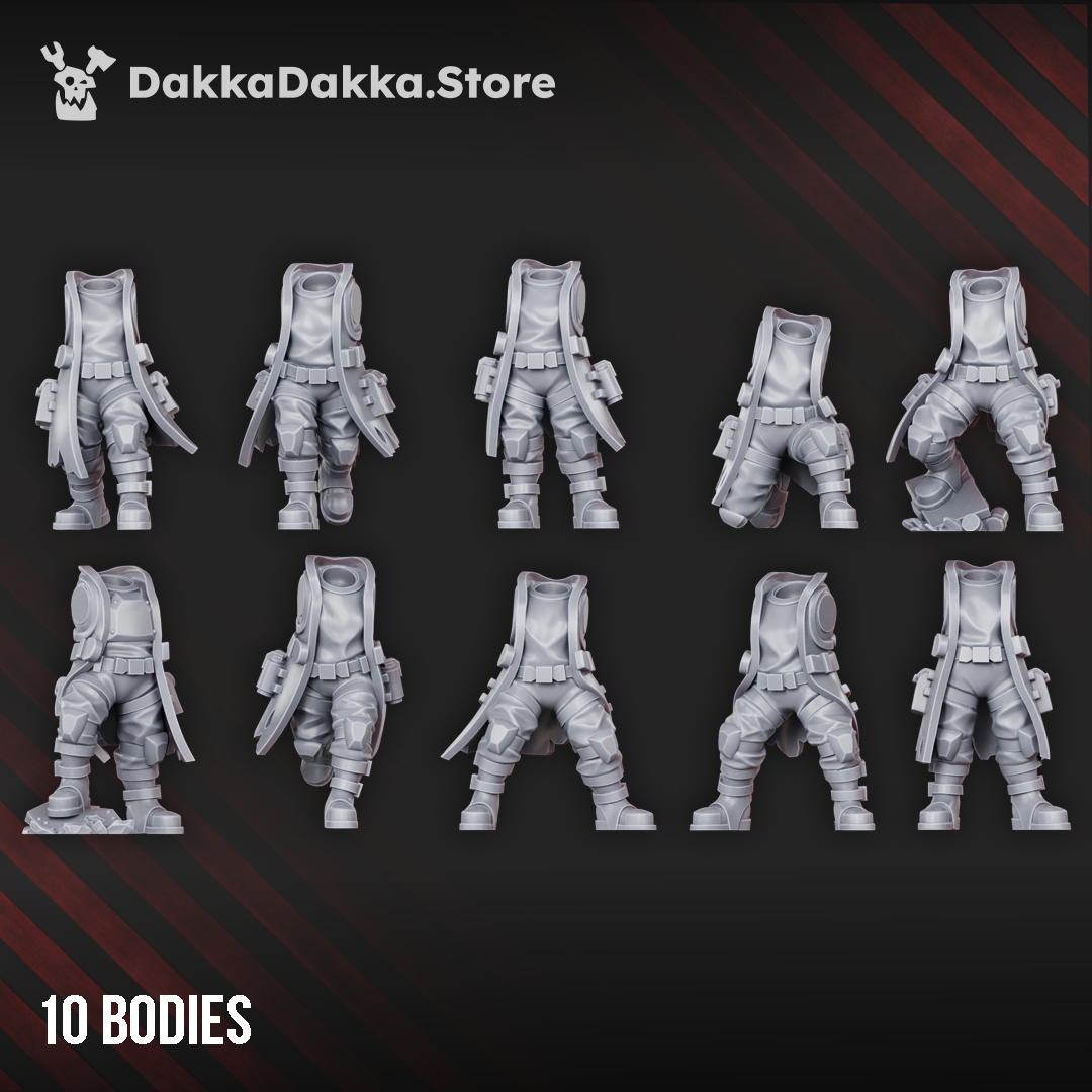 Ten Alcat Rats Infantry Squad modular body pieces by DakkaDakka for building customizable sci-fi infantry miniatures.