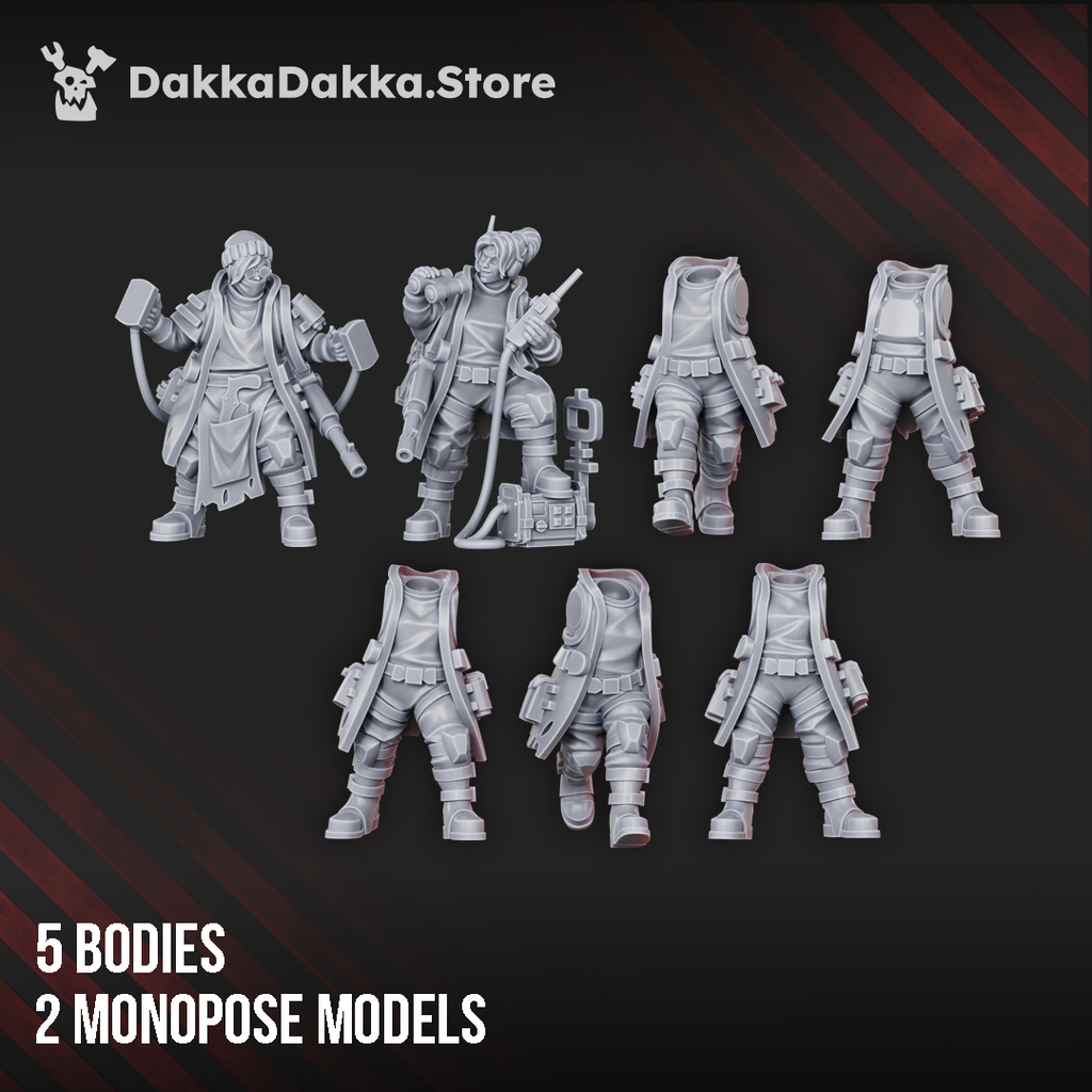 Alcat Rats Master Squad modular kit bodies by DakkaDakka, showing 5 bodies and 2 monopose character models.