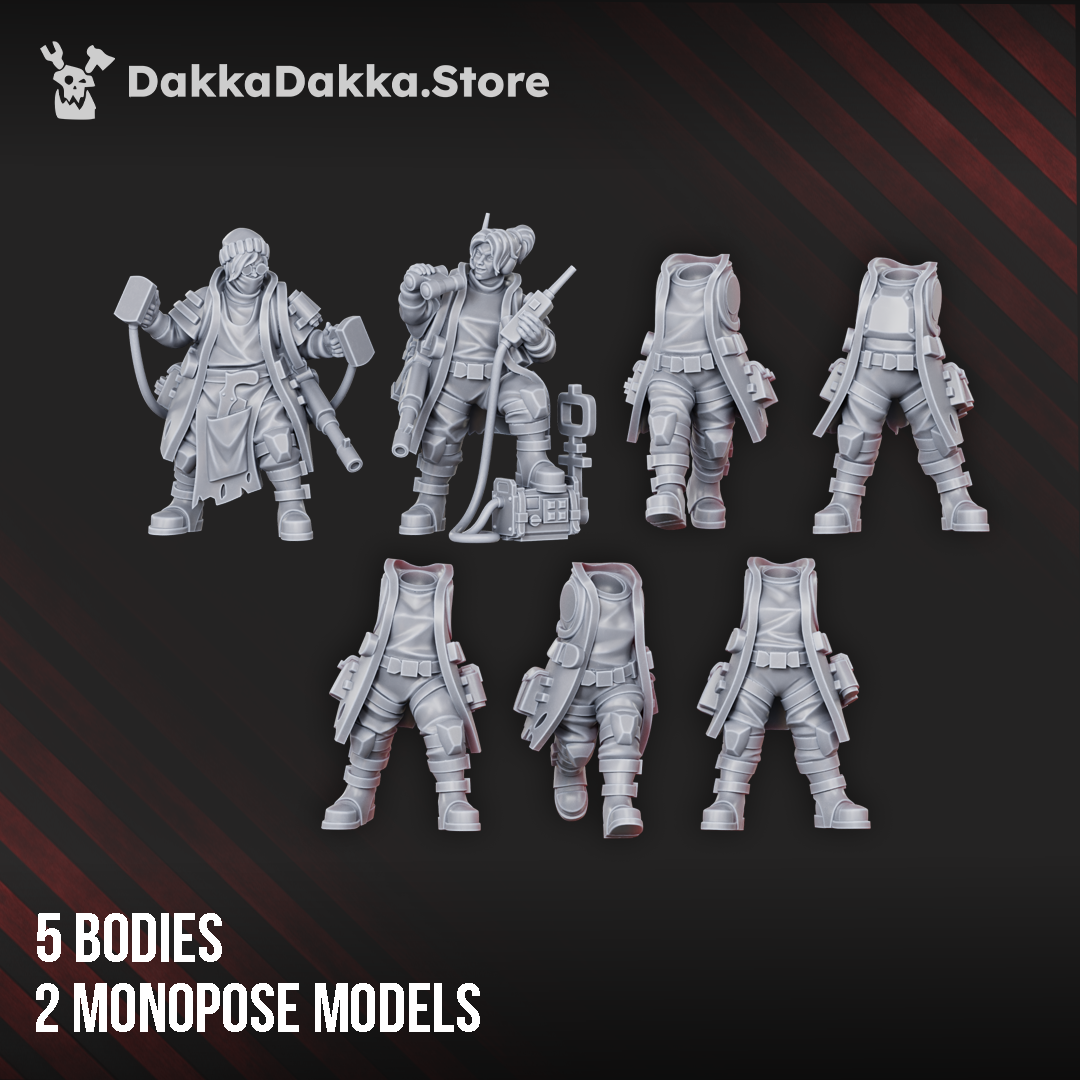 Alcat Rats Master Squad modular kit bodies by DakkaDakka, showing 5 bodies and 2 monopose character models.