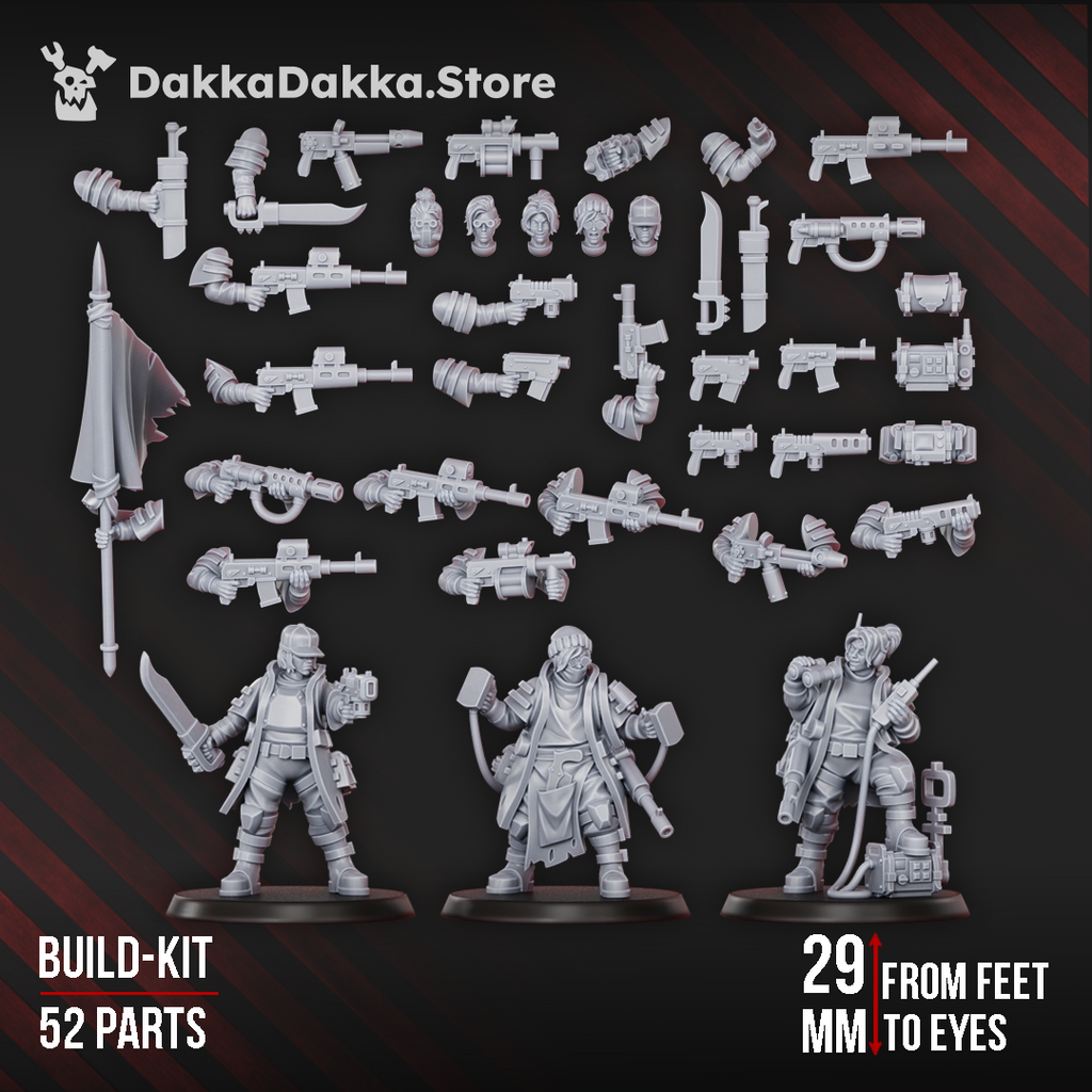 Full Alcat Rats Master Squad build kit by DakkaDakka with 52 total parts and assembled sample models.