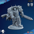 Ammon the Traitor miniature by Ghamak, a dark sci-fi commander with heavy armor holding a sword and plasma pistol.