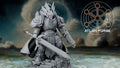 Angelic High Commander by Atlan Forge with winged armor, crested helmet, oversized sword, firearm, cape, and ruined scenic base