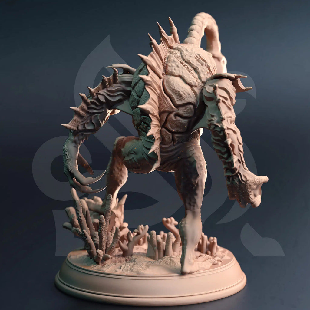Rear view of Angler Gluglin Fishfolk Abomination miniature by DM Stash, showing aquatic aberration monster sculpt details and RPG base.
