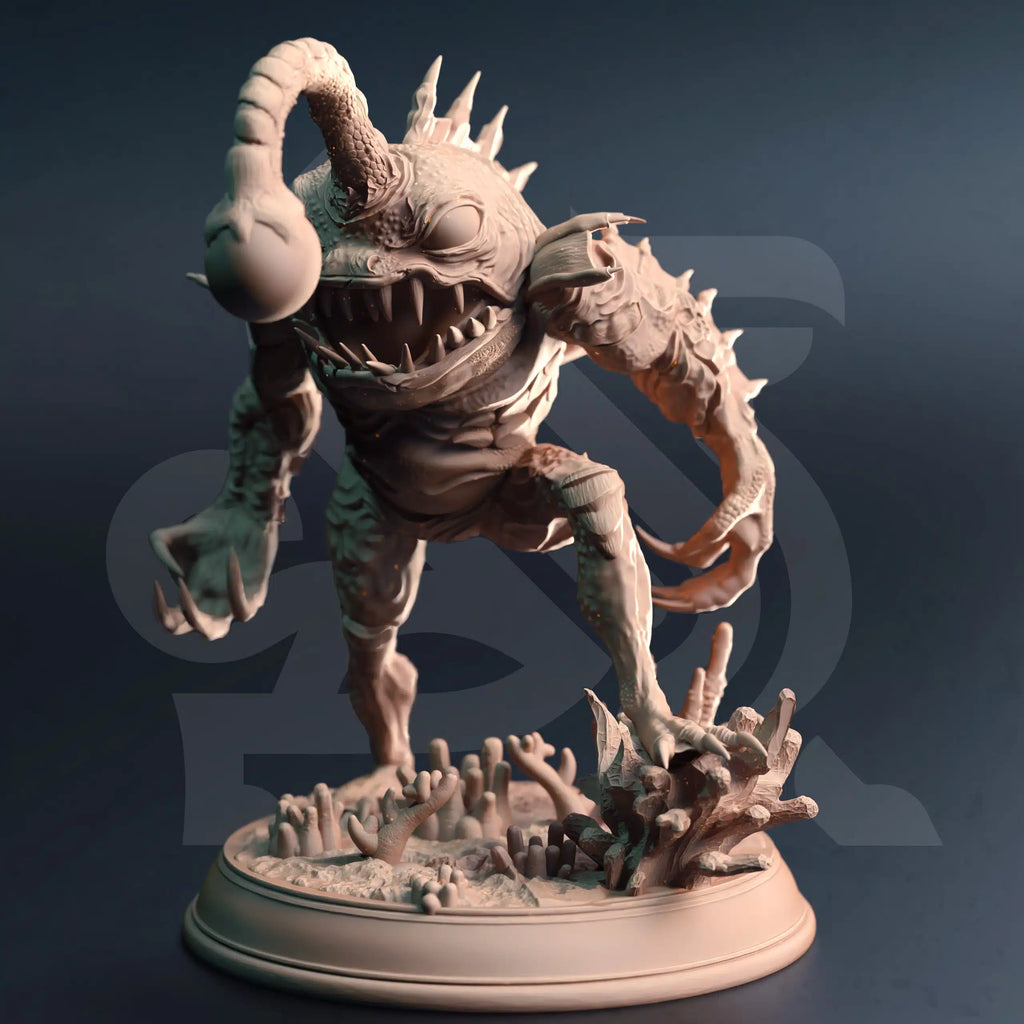 Angler Gluglin Fishfolk Abomination miniature by DM Stash, resin printed fishfolk aberration monster for fantasy tabletop RPG encounters.