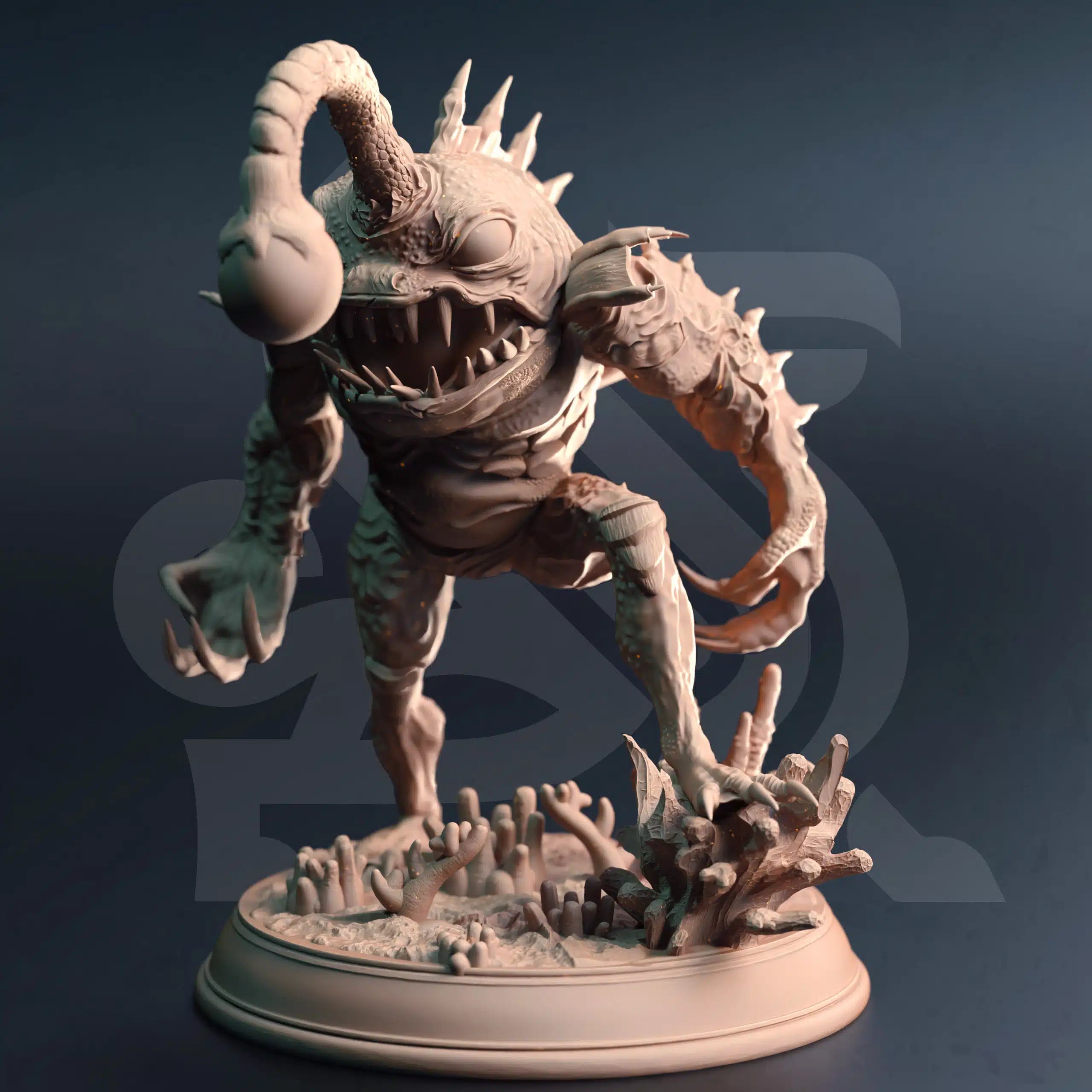 Angler Gluglin Fishfolk Abomination miniature by DM Stash, resin printed fishfolk aberration monster for fantasy tabletop RPG encounters.
