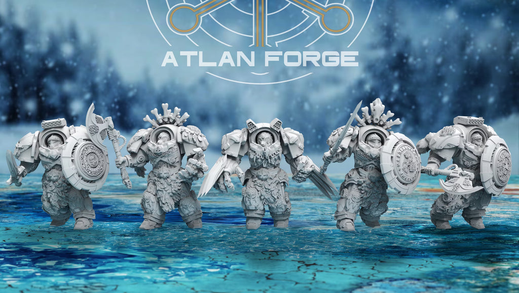 Asgardian Assault Einherjar five-model power-axe squad by Atlan Forge