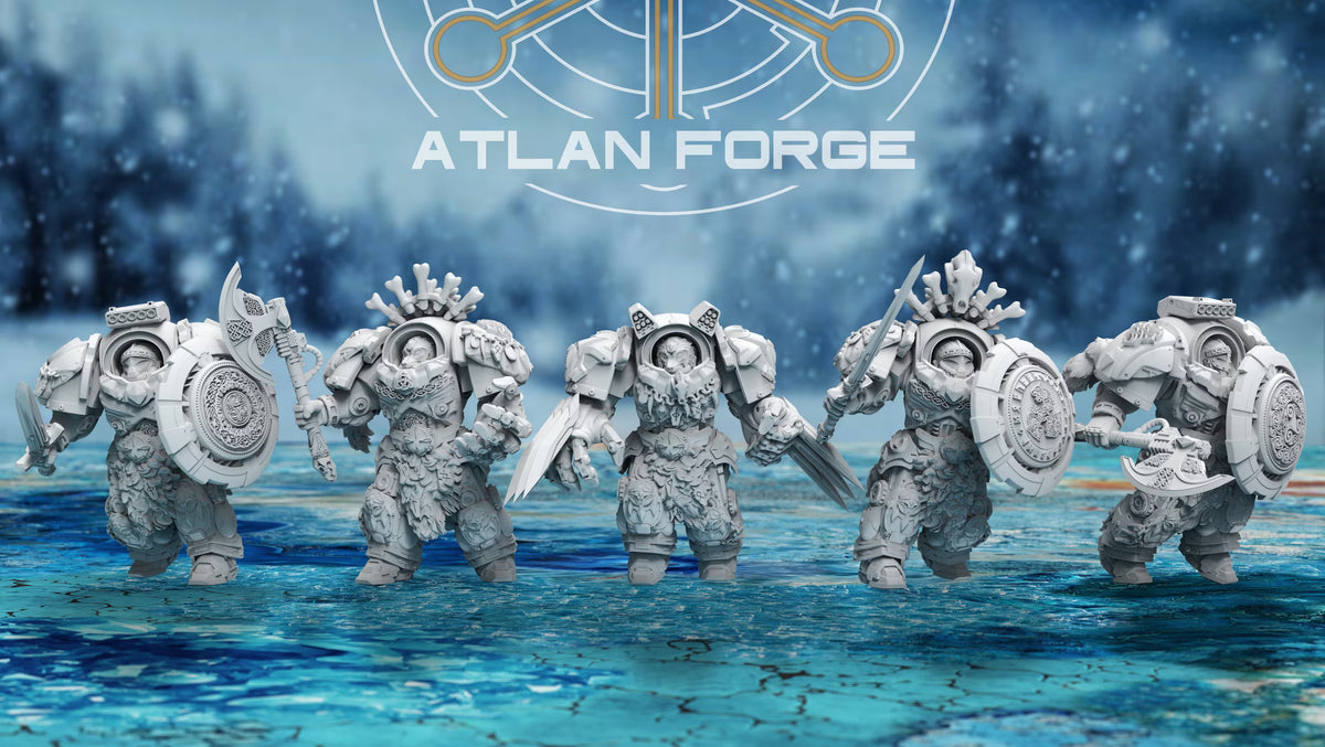 Asgardian Assault Einherjar five-model power-axe squad by Atlan Forge