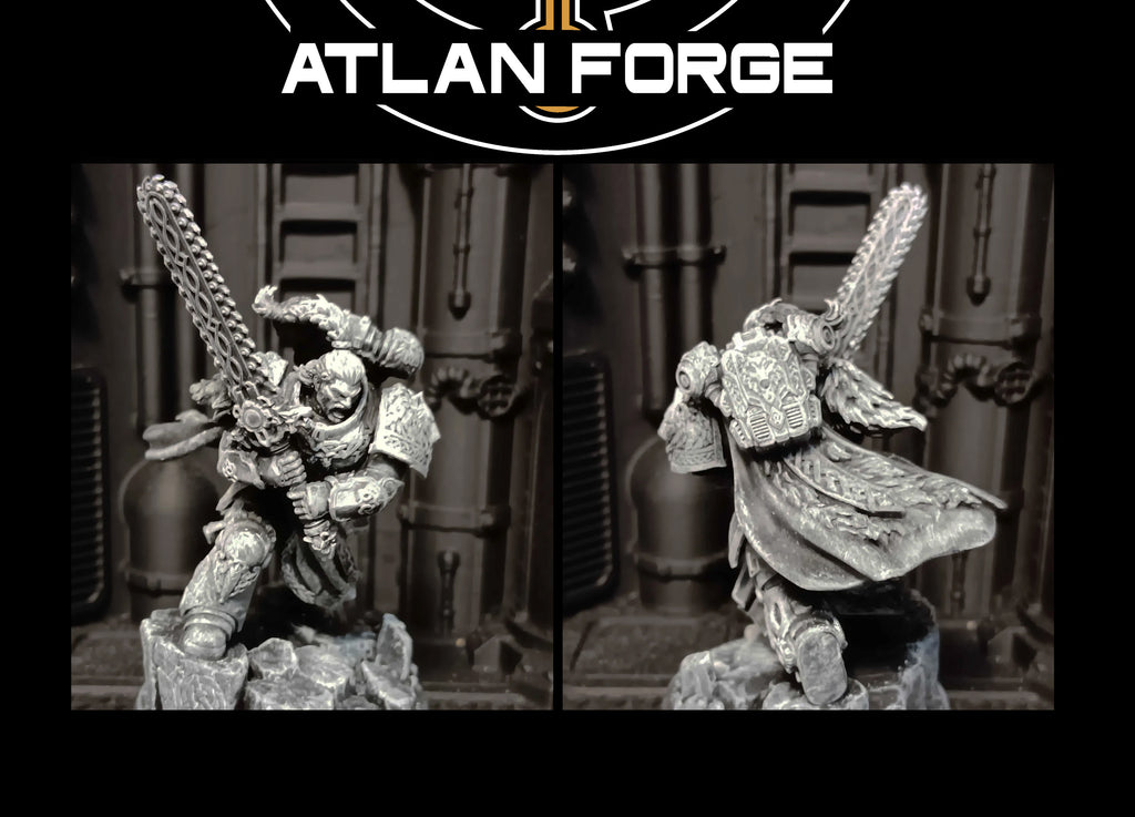 Front and rear views of the assembled Asgardian Berserker Lord resin miniature