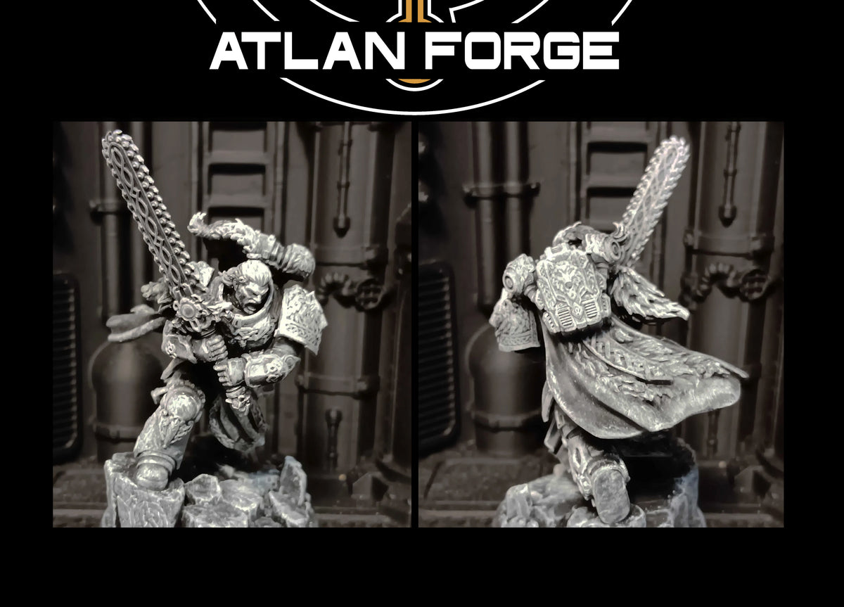 Front and rear views of the assembled Asgardian Berserker Lord resin miniature