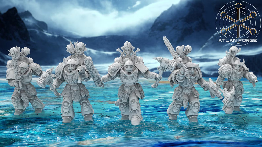 five Asgardian Pack Hunters showing armor, weapons, and trophies