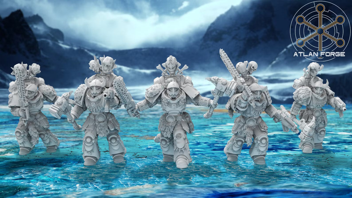 five Asgardian Pack Hunters showing armor, weapons, and trophies