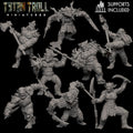 Bug Bear Pack by TytanTroll Miniatures, showing 8 fantasy bugbear resin miniatures with axes, blades, armor, fur details, and aggressive monster poses.