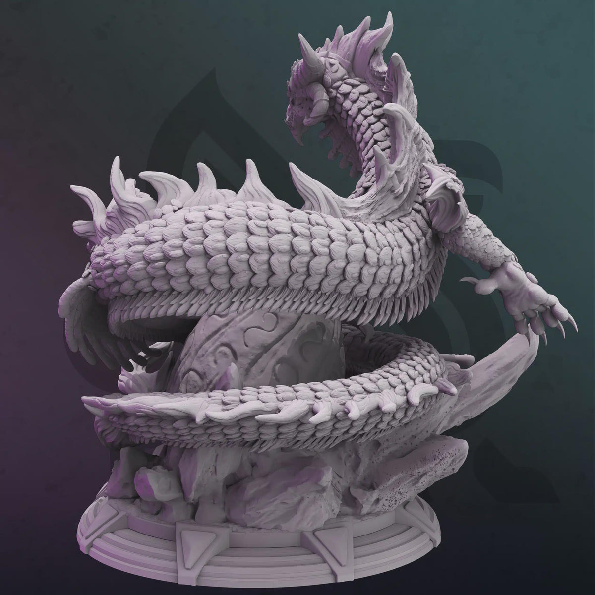 Rear render of Byrilwyn, arcane dragon fantasy monster miniature by DM Stash.