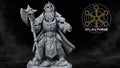 Canadian Space Knight by Atlan Forge with maple-decorated armor, powered axe, pistol, fur-lined cape, and rocky scenic base