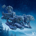 Side view of Cand'Marr on Thunder Chariot by DakkaDakka, showing the wolf-drawn chariot, seated warrior, axe, harness details, and rocky winter base.