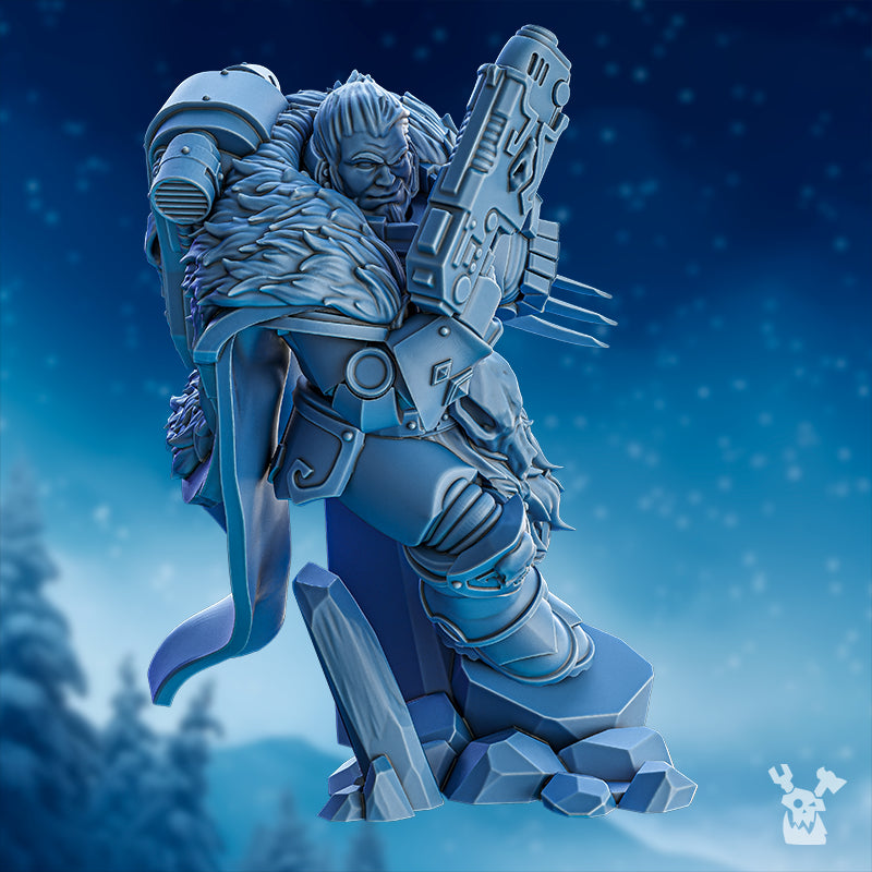 Cass the Prankster StormBringers 2 miniature by DakkaDakka, shown as a fantasy resin warrior with fur armor, clawed weapon details, cloak, and rocky scenic base.