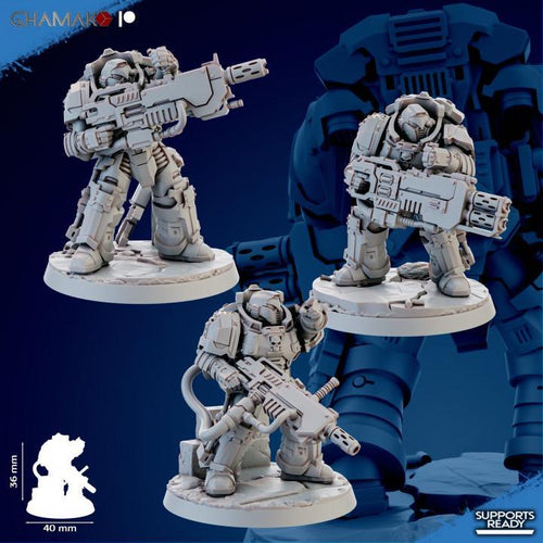  Ghamak Cremetis Team — 3 resin-printed Sidereum System sci-fi heavy infantry on 40mm sculpted bases, printed by CeeForge