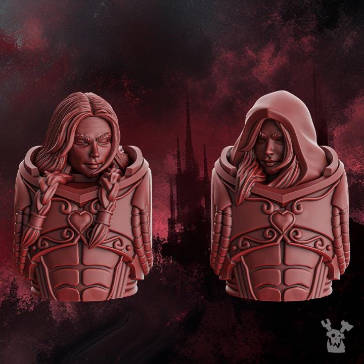 Resin 3D‑printed Crimson Wings Heads by DakkaDakka featuring five sculpted heads with stylized hair.
