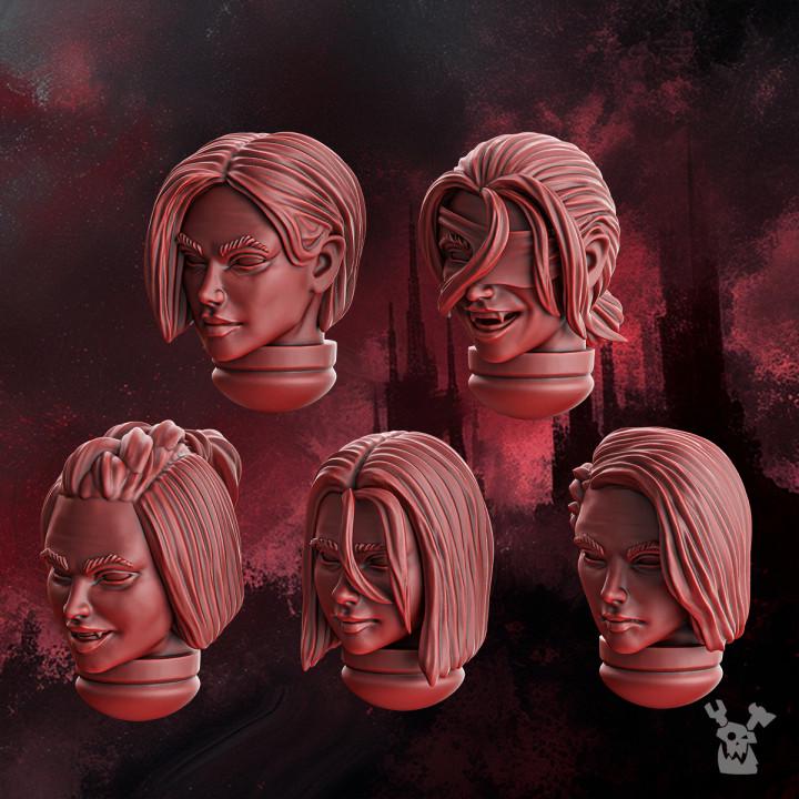 Resin 3D‑printed Crimson Wings Heads by DakkaDakka featuring five sculpted heads with stylized hair.