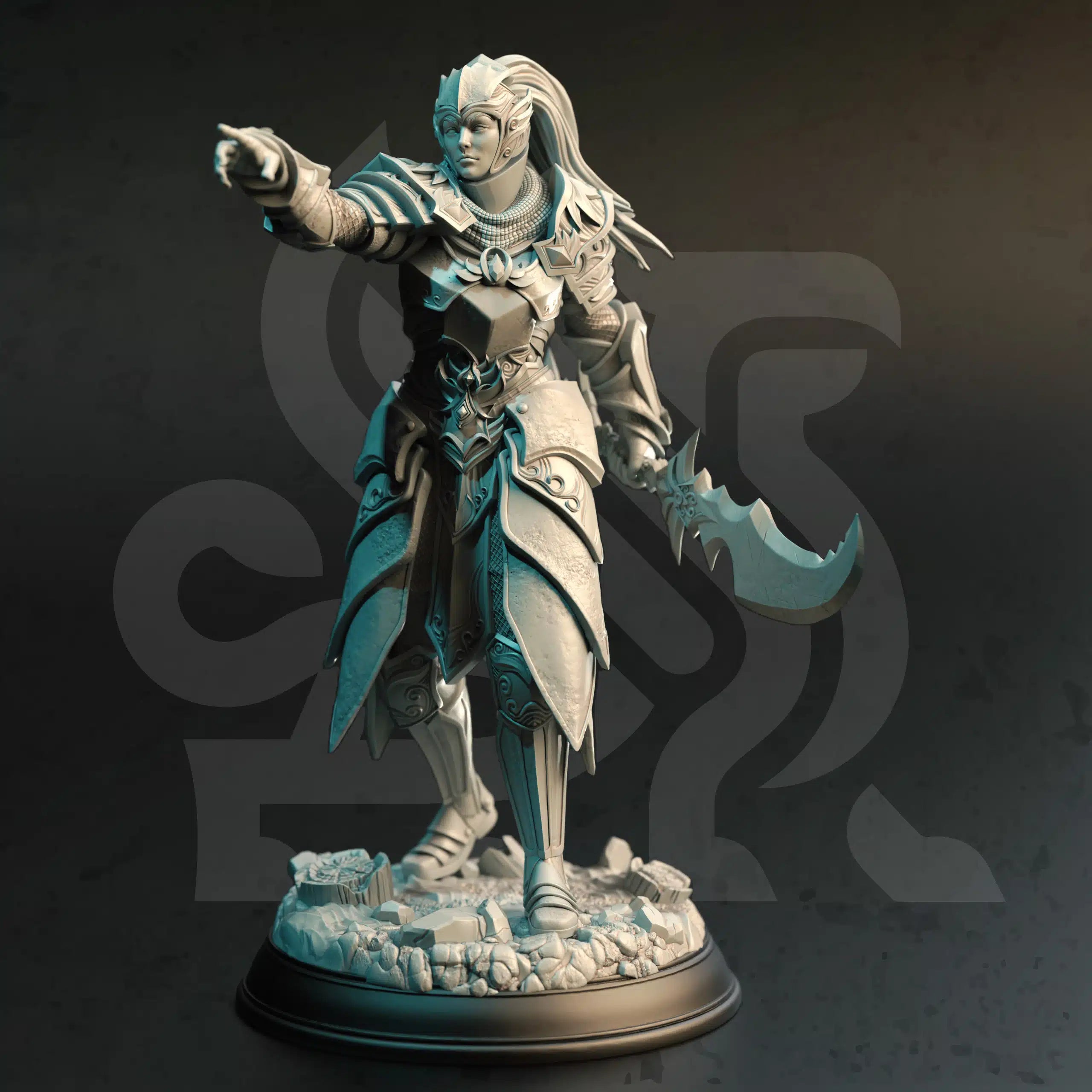 Cyrindeth Marshall Vanguard elf fighter paladin miniature by DM Stash, resin printed fantasy RPG commander NPC for tabletop campaigns.