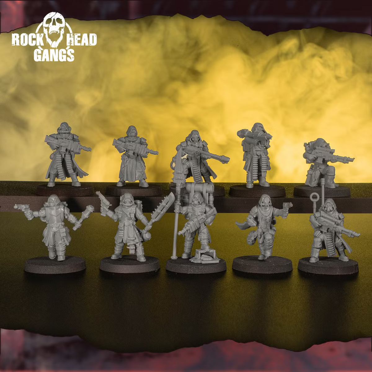 Deadland Lurkers sci-fi gang squad on a desert-themed backdrop by Rockheadgangs
