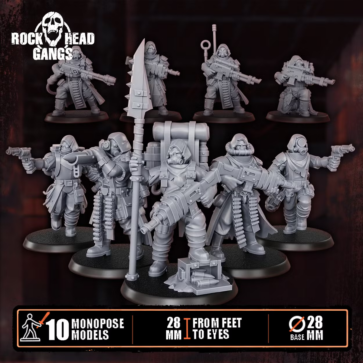 Deadland Lurkers monopose squad of 10 sci-fi resin miniatures by Rockheadgangs