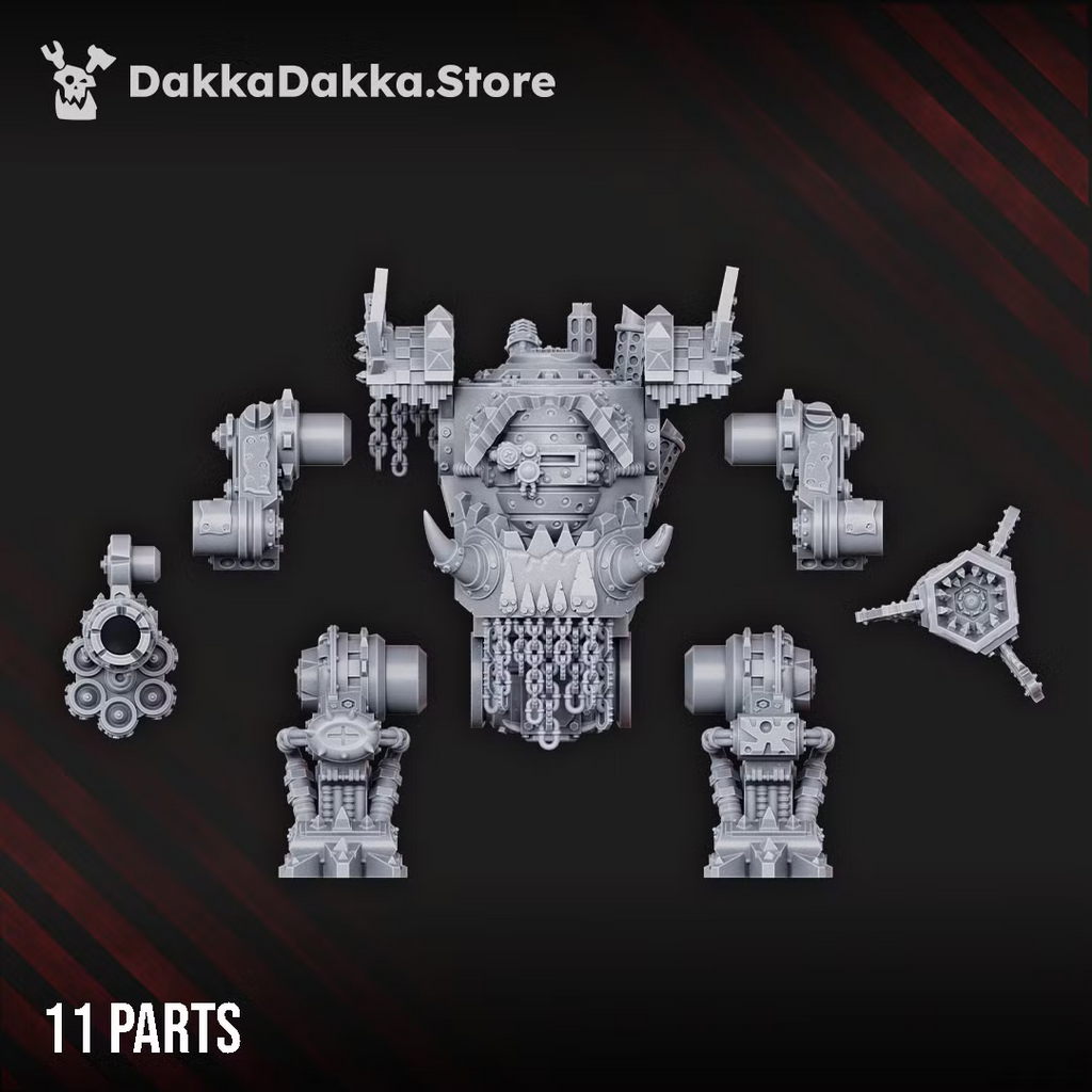 Deff Box 11-part resin kit components arranged before assembly. 