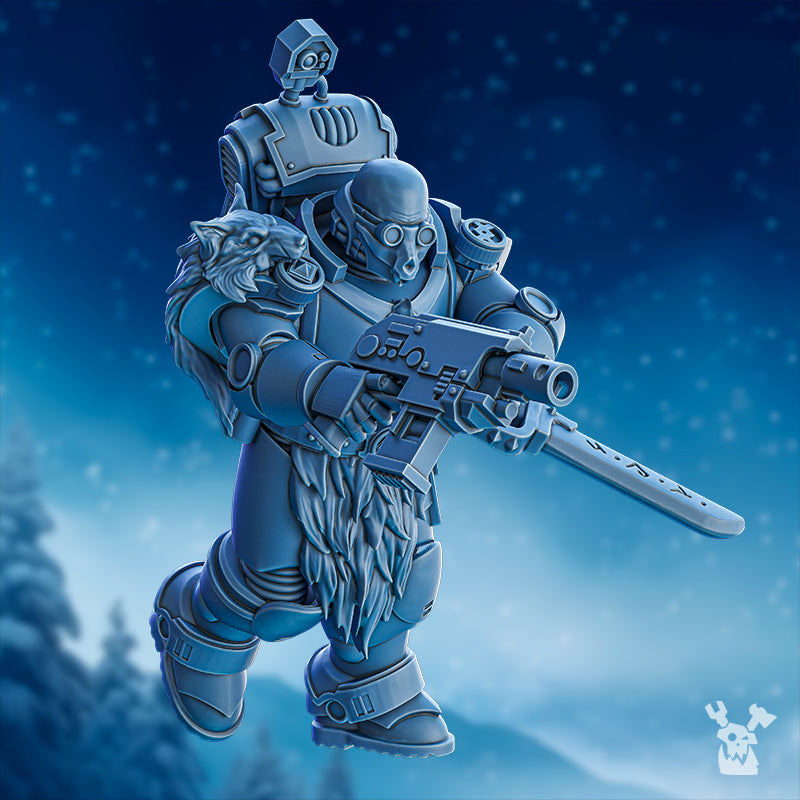 Deimos Hounds resin miniature by DakkaDakka, shown advancing with rifle and blade, armored legs, backpack gear, and sci-fi infantry detail.