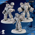 Ghamak Devastator Squad —3 resin-printed Sidereum System sci-fi infantry with hand flamer weapons on 32mm sculpted bases