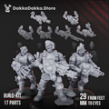 Diseased Gunners modular squad by DakkaDakka, showing a 3-model fungal heavy infantry build kit with corrupted weapon arms, mutated heads, sci-fi armor, and 17 resin parts.