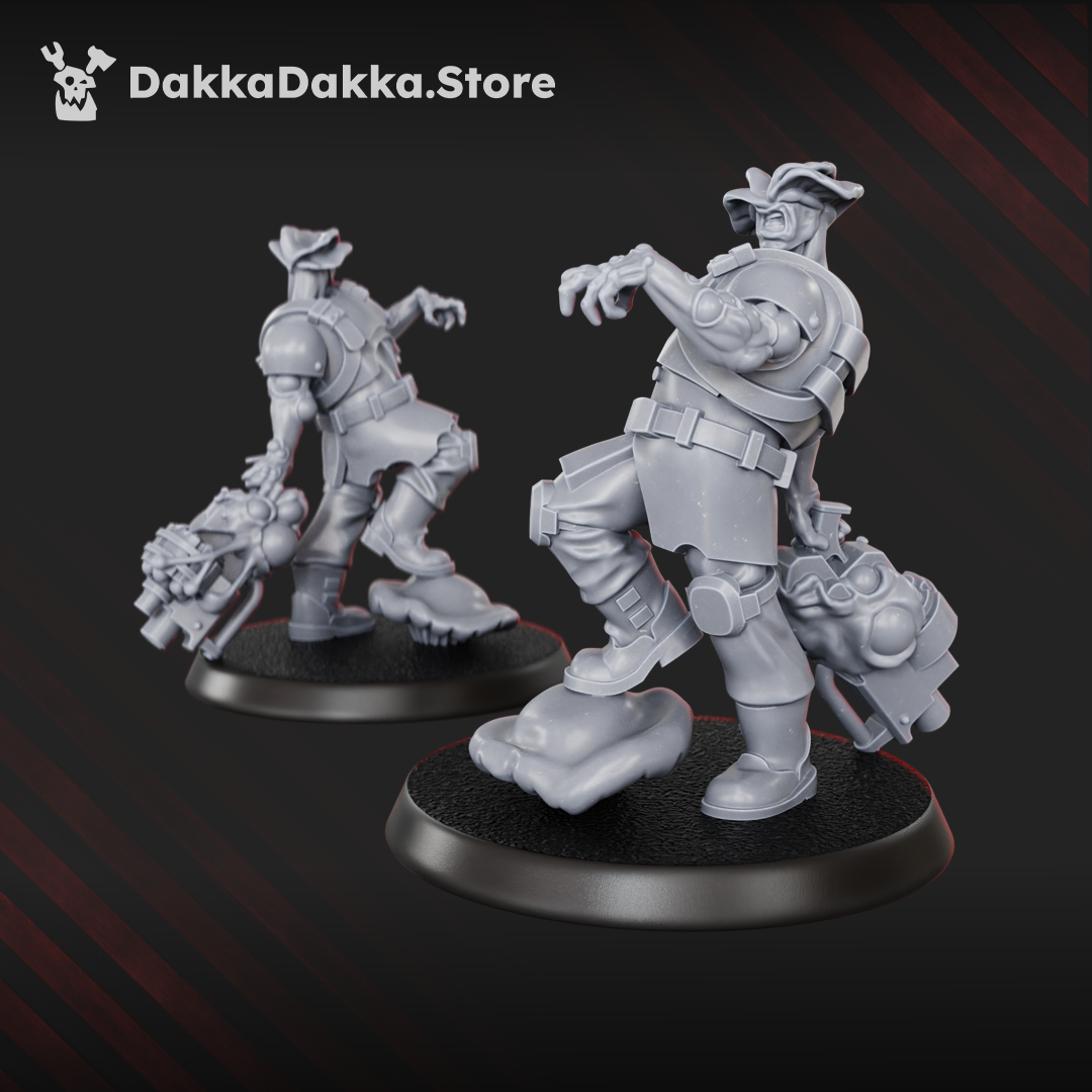 Diseased Gunner by DakkaDakka shown with distorted head growths, infected armor, and heavy sci-fi weapon details.