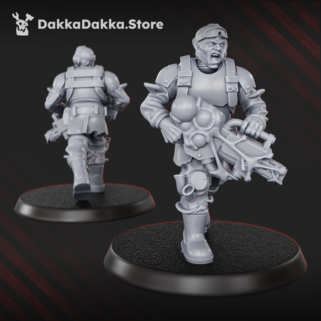 Diseased Gunner miniature by DakkaDakka holding a heavy corrupted firearm with fungal growths, armor, and infected infantry details.