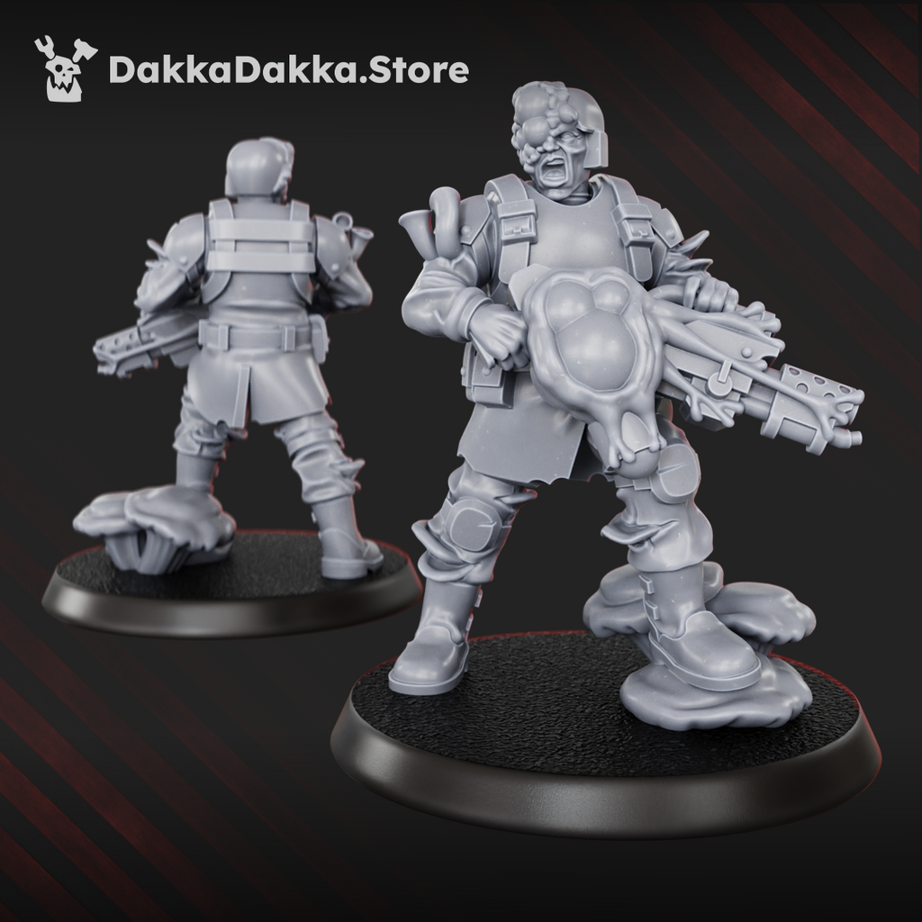Diseased Gunner by DakkaDakka with mutated head, fungal growths, heavy weapon, and corrupted sci-fi infantry styling.