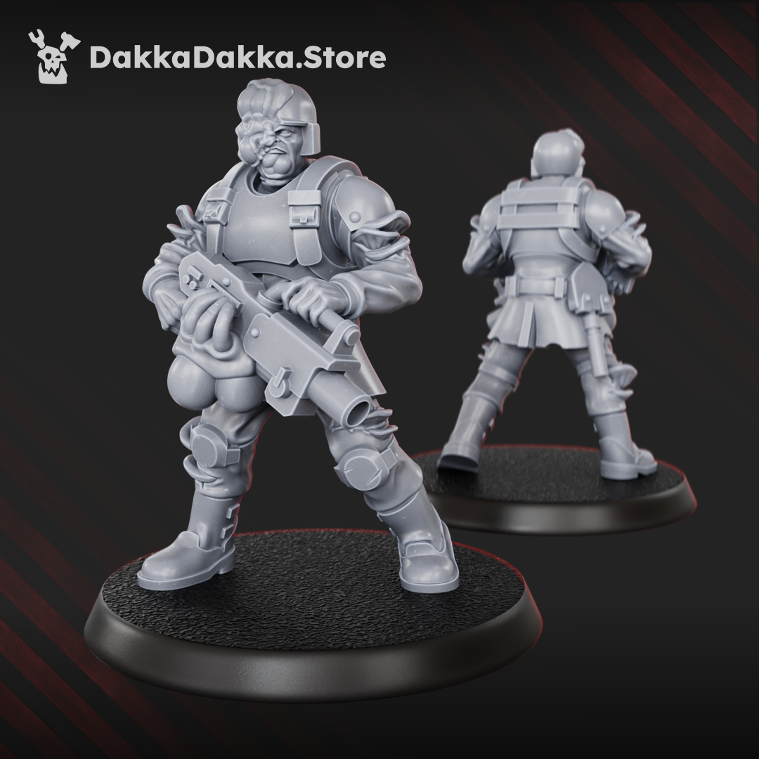 Diseased Gunner by DakkaDakka shown with fungal facial growths, corrupted weapon, armor plates, and diseased sci-fi soldier details.