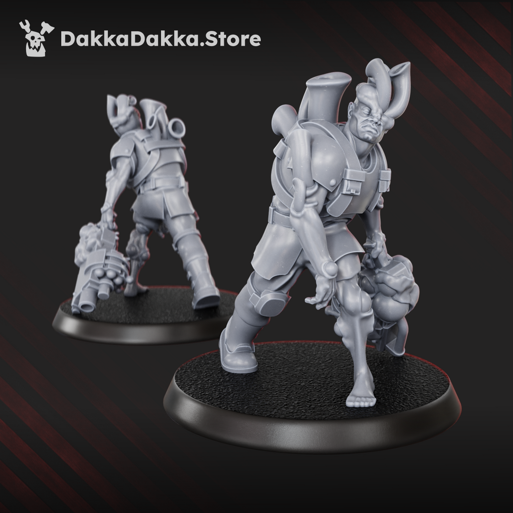 Diseased Gunner miniature by DakkaDakka shown from front and rear with fungal growths, heavy weapon, and mutated infantry details.