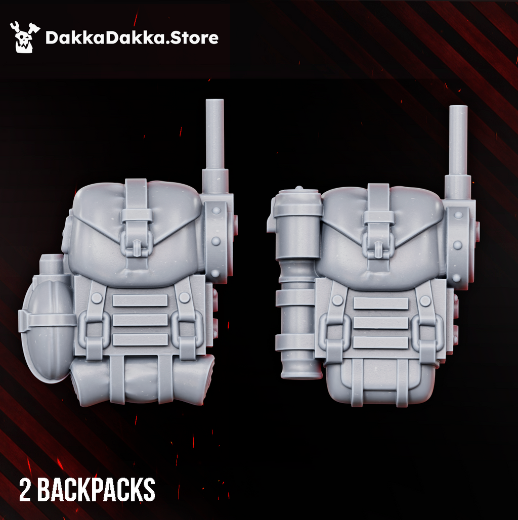 Two modular backpack options for the Doomsday Infantry Squad by DakkaDakka, designed for sci-fi infantry miniature customization.