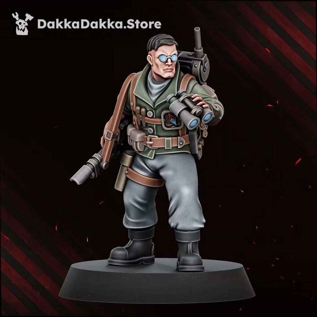 Painted Doomsday Veteran medic monopose miniature with medical pack, battlefield tool, and field gear.