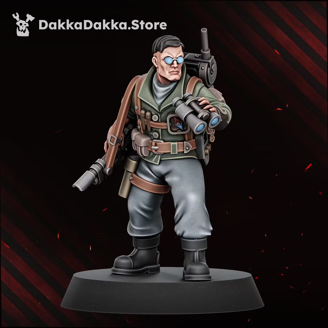Painted Doomsday Veteran medic monopose miniature with medical pack, battlefield tool, and field gear.