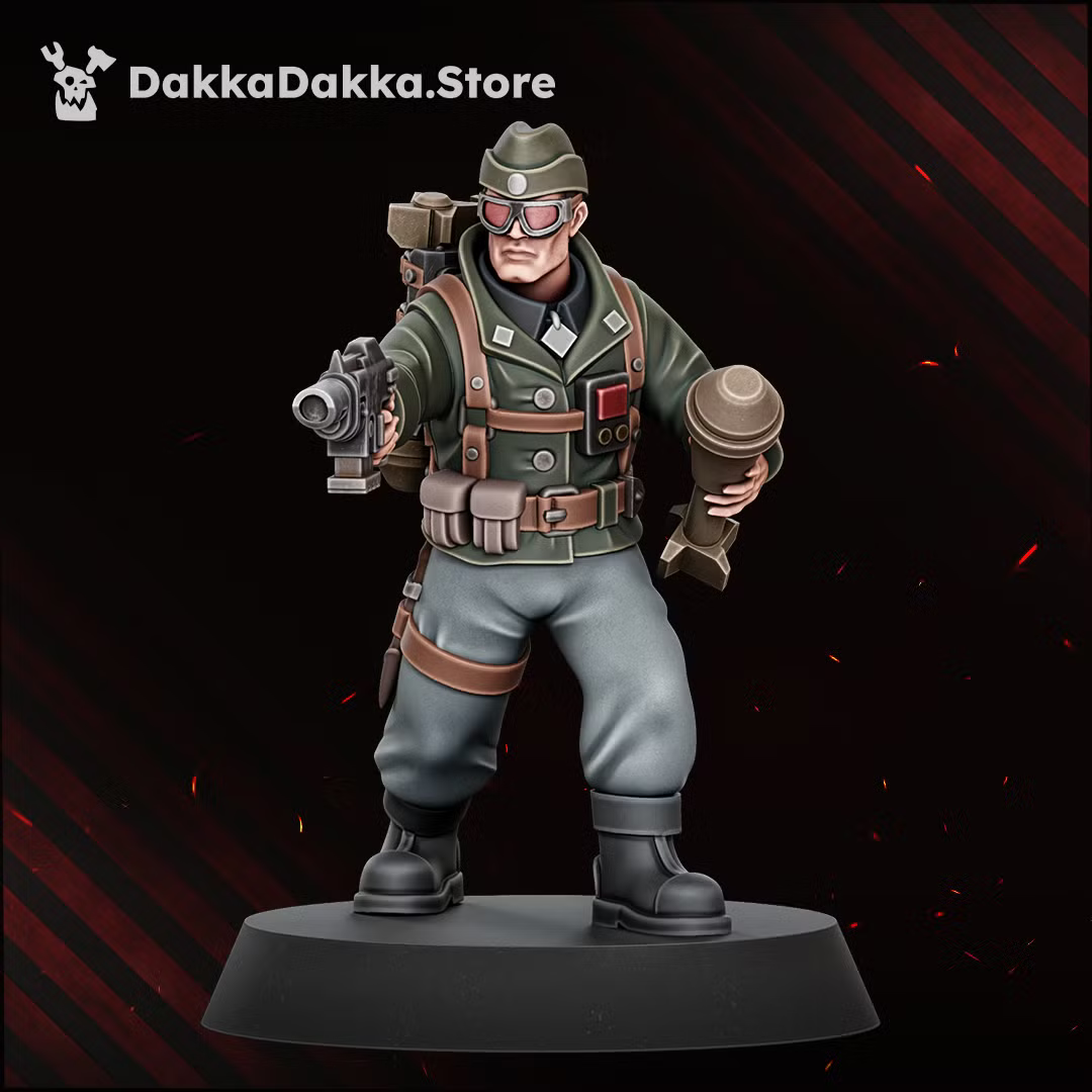 Painted Doomsday Veteran scout monopose miniature with binoculars, sidearm, and field pack.