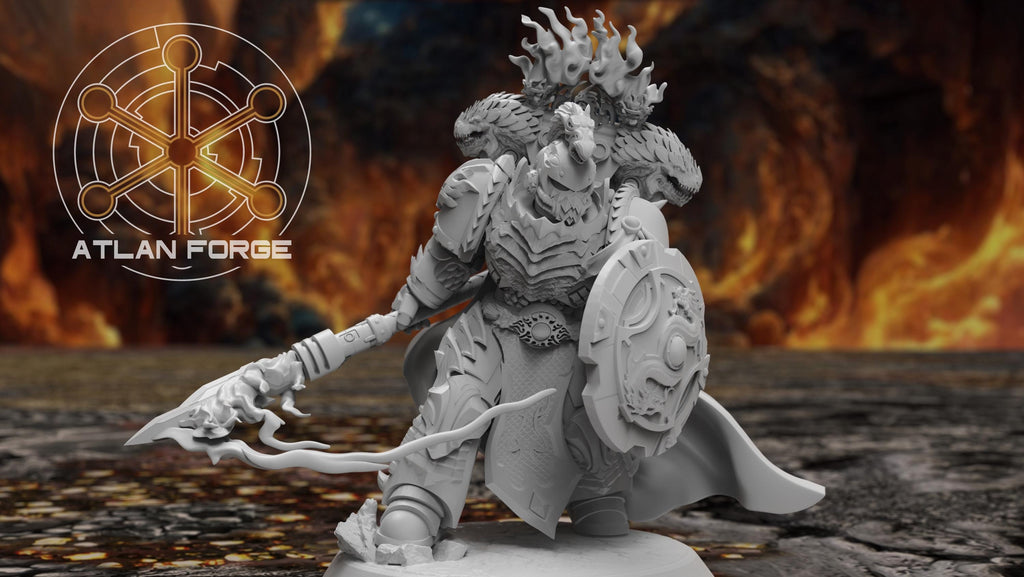 Dragon Knights Captain by Atlan Forge front view showing key details with the sheil and spear options.
