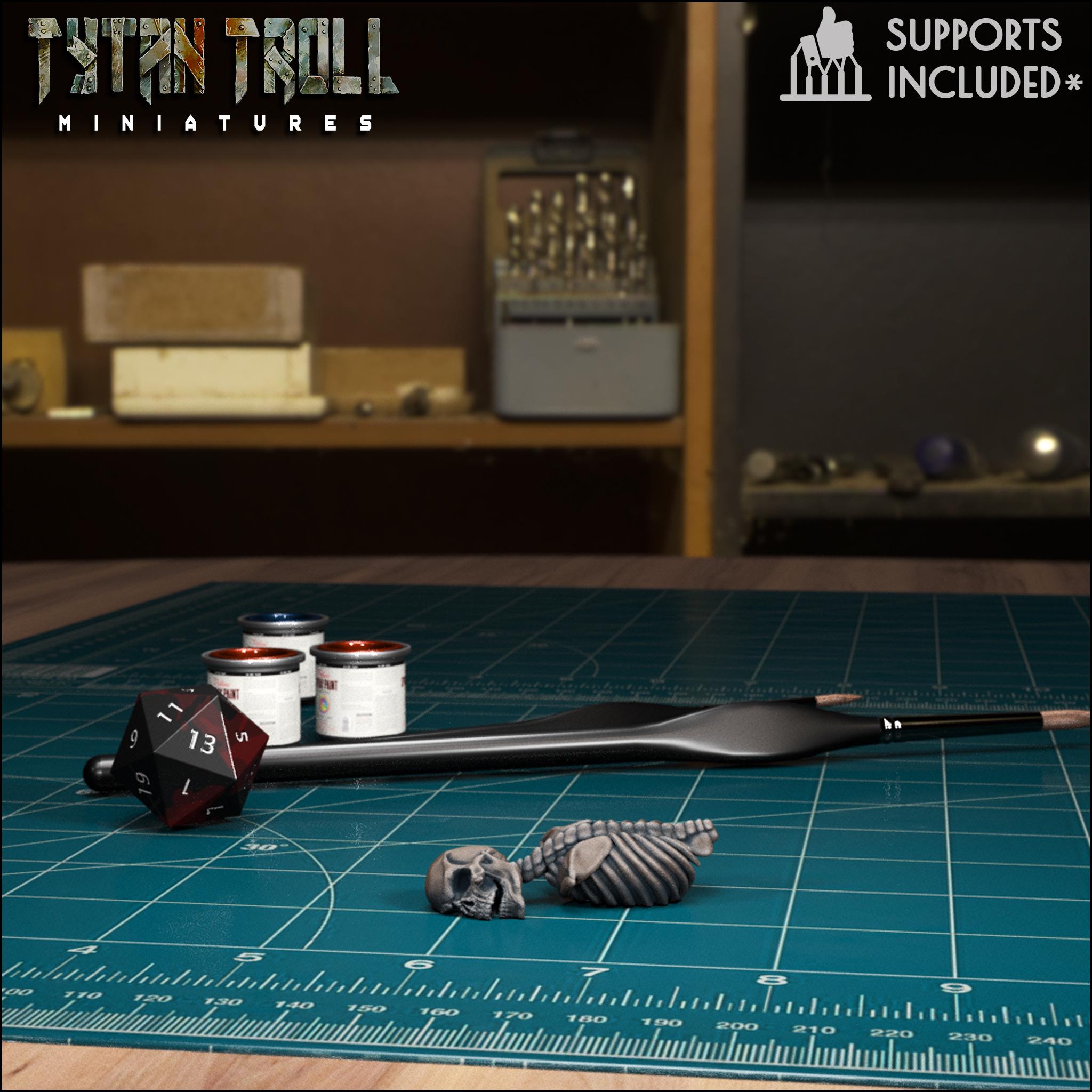 Resin 3D‑printed fallen skeleton miniature by TytanTroll.