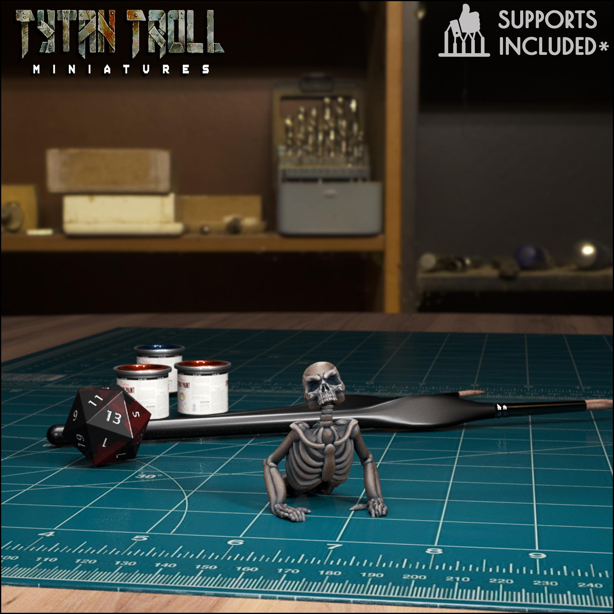 Resin 3D‑printed fallen skeleton miniature by TytanTroll.