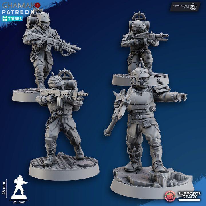 Close-up detail of the fixed monopose heavy armor and integrated flight thrusters on a Fell Strike soldier